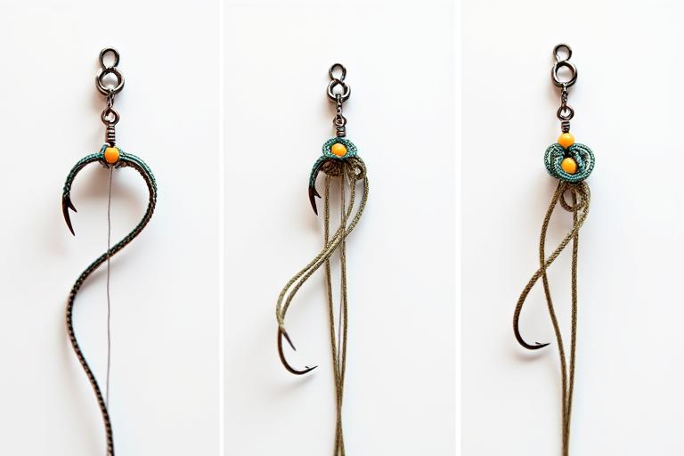 Illustrazioni passo-passo per il montaggio di un terminale da pesca Giada Ami, con dettagli sui nodi e i componenti.